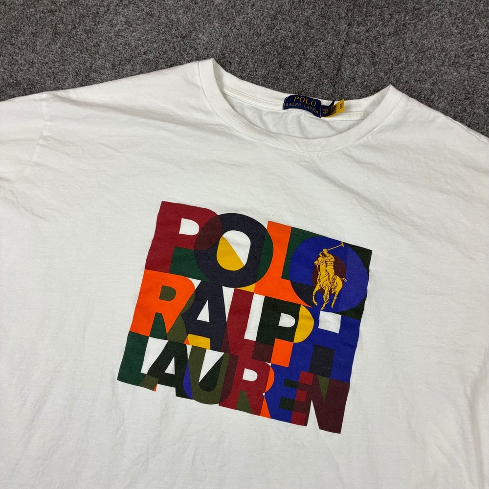 Polo Ralph Lauren Mens Size 4XB White Multi Color Block Logo Graphic T-Shirt